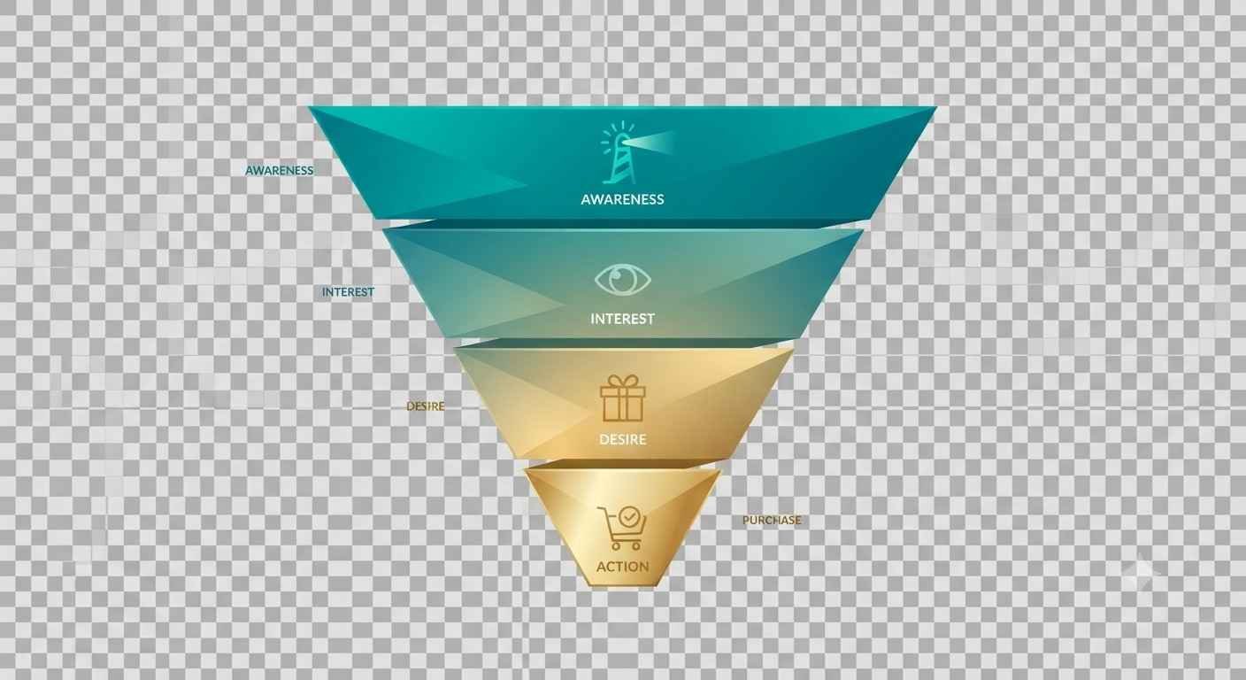 Digital marketing ROI funnel from awareness to purchase