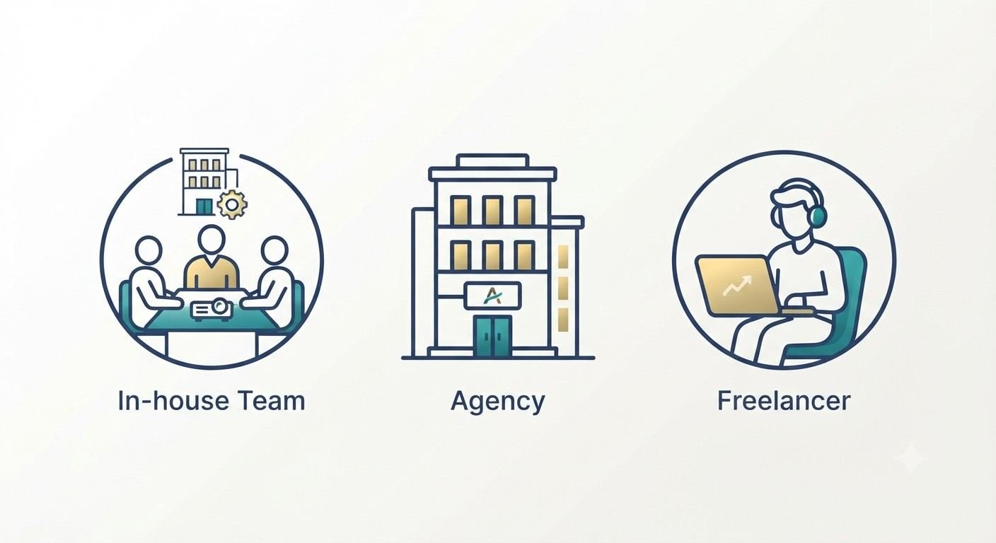 Comparison of in-house team, agency, and freelancer for digital marketing